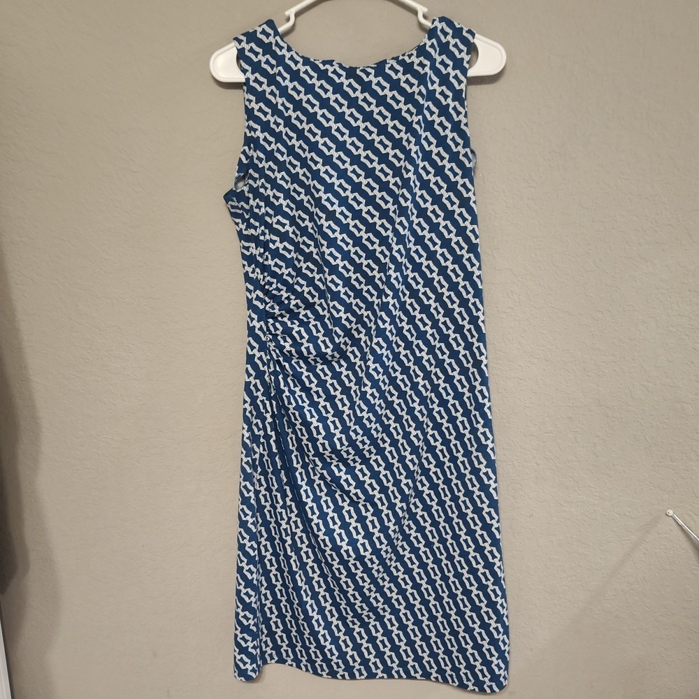 J.McLaughlin Sheath Dress Women Large Blue White Nautical Rope Ruched Sleeveless